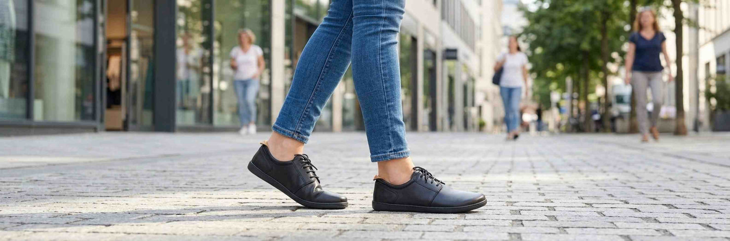 ZAQQ Damen Barfußschuhe Angebote - schwarze Leder Halbschuhe