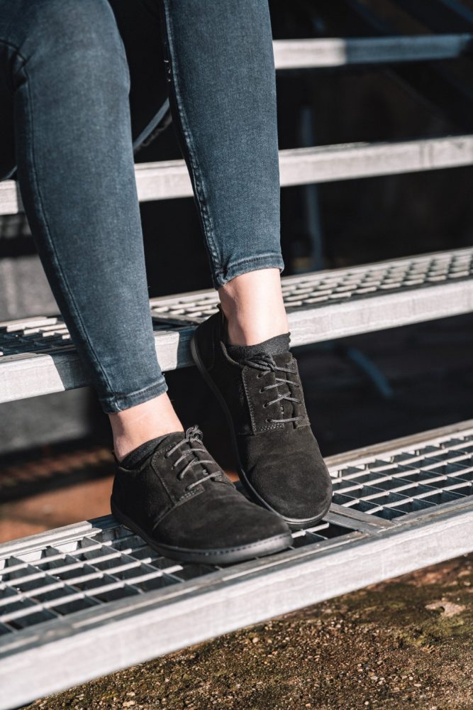 Barfußschuh ZAQQ PIQUANT Velours Schwarz Barfußschuhe Minimalschuhe